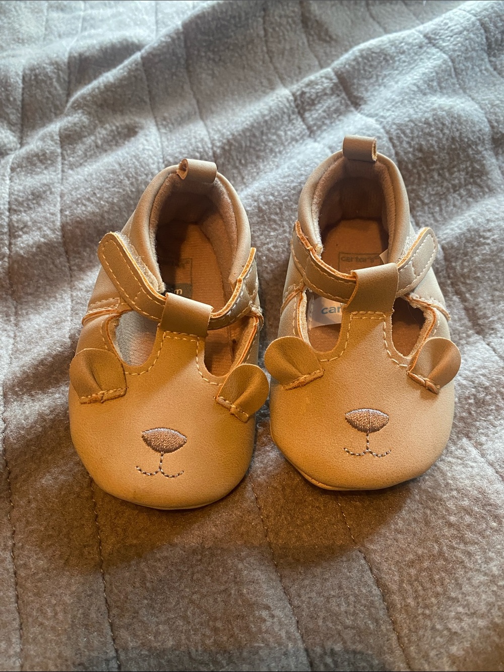 Carter's Tan Bear Face Mary Jane Baby Shoes